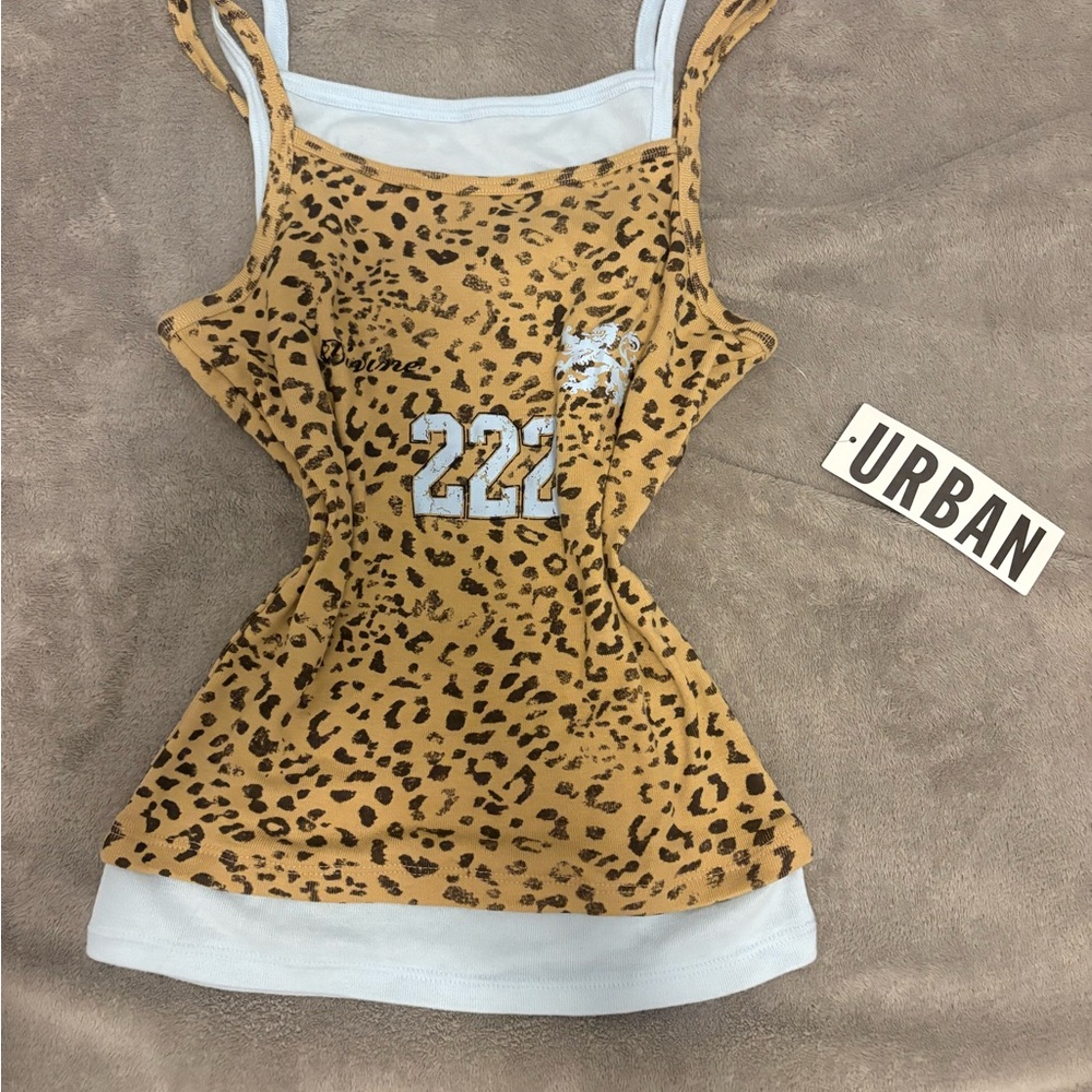 BDG Leopard Print Camisole - Tan and White